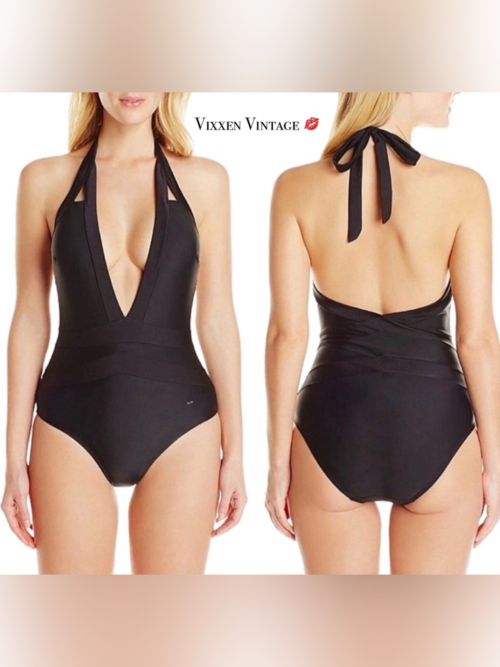 TED BAKER ‘RALINDA’ HALTER ONE PIECE SWIMSUIT IN BLACK